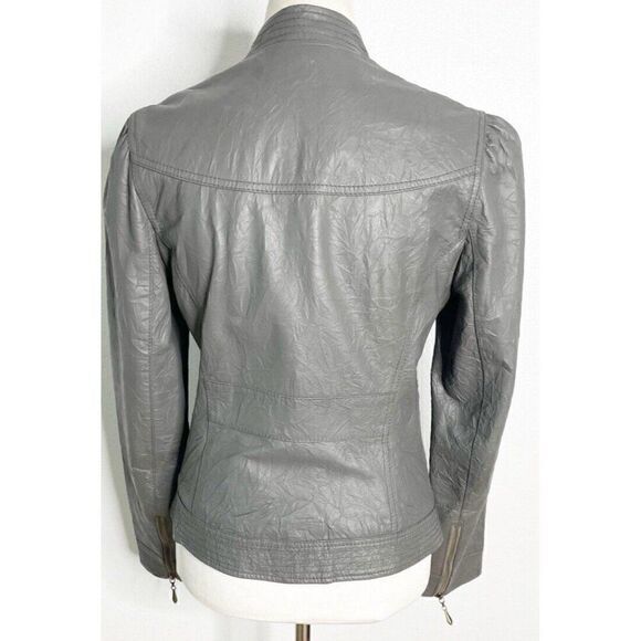 Vtg y2k  Kut From The Kloth Gray Leather Moto Fairy Romantic Fitted Jacket  S - Picture 3 of 6